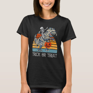 Skeleton Riding Rex Trick or Treat Kids Love Dinos T-Shirt