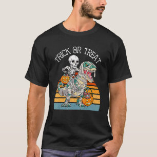 Skeleton Riding Rex Trick or Treat Kids Love Dinos T-Shirt