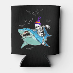 Skeleton Riding Shark Funny - Crazy Halloween Gift Can Cooler