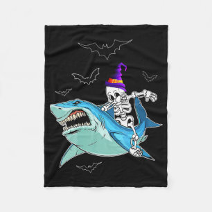 Skeleton Riding Shark Funny - Crazy Halloween Gift Fleece Blanket