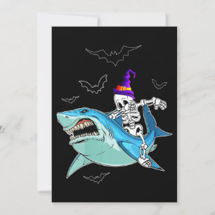 Skeleton Riding Shark Funny - Crazy Halloween Gift Holiday Card