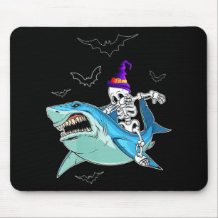 Skeleton Riding Shark Funny - Crazy Halloween Gift Mouse Mat
