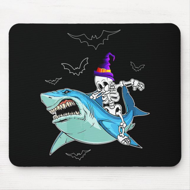 Skeleton Riding Shark Funny - Crazy Halloween Gift Mouse Mat (Front)