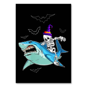 Skeleton Riding Shark Funny - Crazy Halloween Gift Table Number