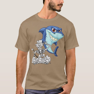 Skeleton Riding Shark Funny Halloween Boys Girls K T-Shirt