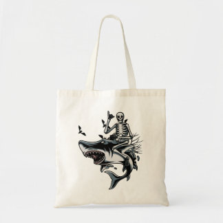 Skeleton Riding Shark Funny Halloween Boys Girls K Tote Bag