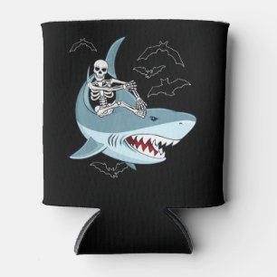 Skeleton Riding Shark Funny Halloween Gifts Can Cooler