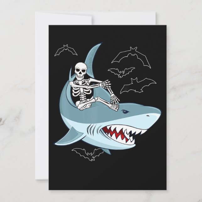 Skeleton Riding Shark Funny Halloween Gifts Thank You Card (Front)