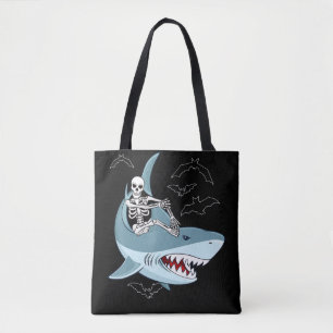 Skeleton Riding Shark Funny Halloween Gifts Tote Bag
