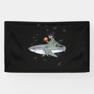 Skeleton Riding Shark - Funny Halloween Shark Gift Banner