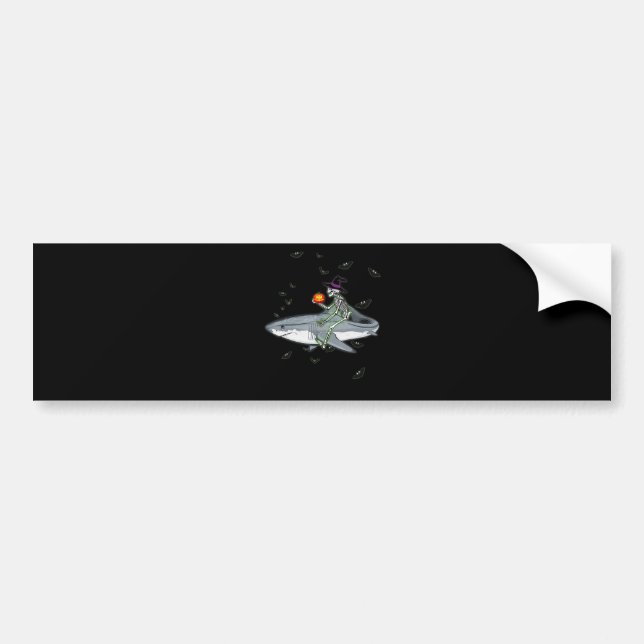 Skeleton Riding Shark - Funny Halloween Shark Gift Bumper Sticker (Front)
