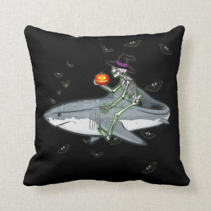 Skeleton Riding Shark - Funny Halloween Shark Gift Cushion
