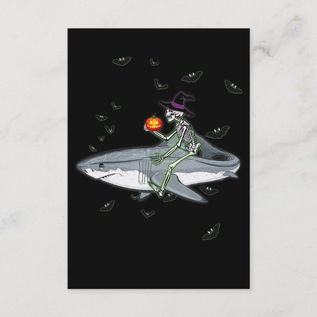 Skeleton Riding Shark - Funny Halloween Shark Gift Enclosure Card (Front)
