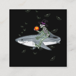 Skeleton Riding Shark - Funny Halloween Shark Gift Square Business Card