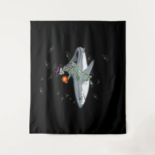 Skeleton Riding Shark - Funny Halloween Shark Gift Tapestry