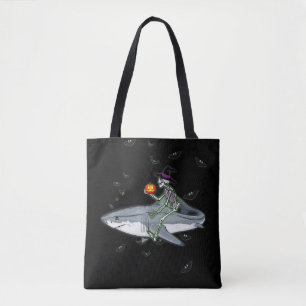 Skeleton Riding Shark - Funny Halloween Shark Gift Tote Bag
