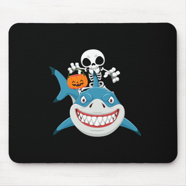 Skeleton Riding Shark Jack O'lantern Pumpkin Hallo Mouse Mat (Front)