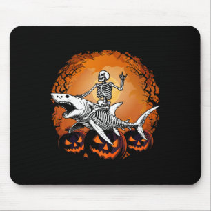 Skeleton Riding Shark Lazy Halloween Costume Funny Mouse Mat