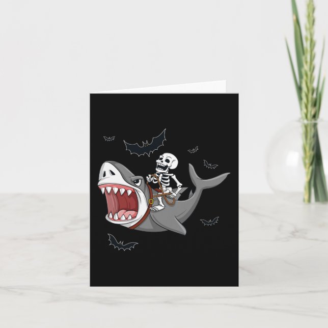 Skeleton Riding Shark Scary Halloween Boys Girls K Card (Front)