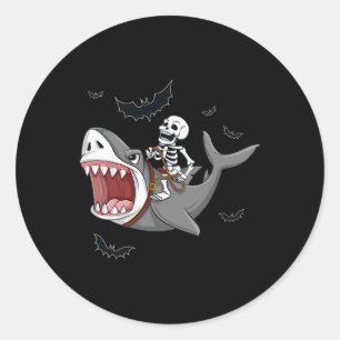 Skeleton Riding Shark Scary Halloween Boys Girls K Classic Round Sticker