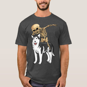 Skeleton Riding Siberian Husky Lazy Halloween Cost T-Shirt