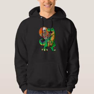 Skeleton Riding T Rex Halloween Kids Green Dinosau Hoodie