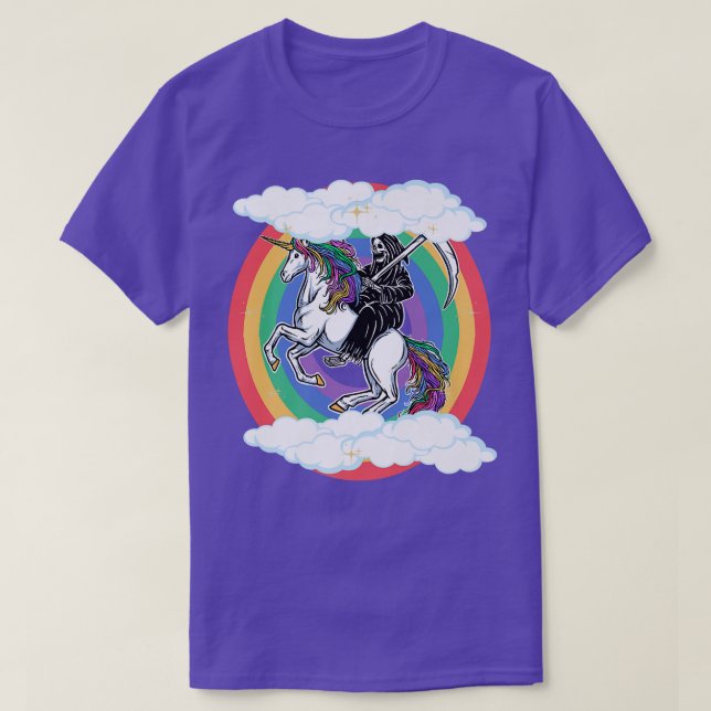 Skeleton Riding Unicorn Funny Unicorns Rainbow Lov T-Shirt (Design Front)
