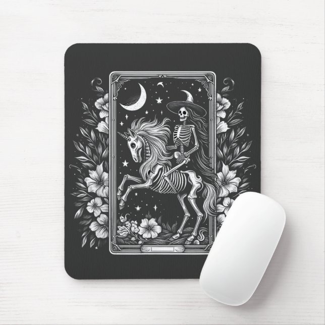 Skeleton Riding Unicorn Skeleton Tarot Card Mouse Mat (With Mouse)