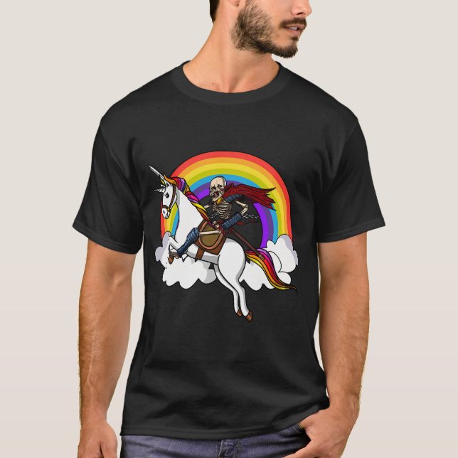 Skeleton Riding Unicorn T-Shirt (Front)