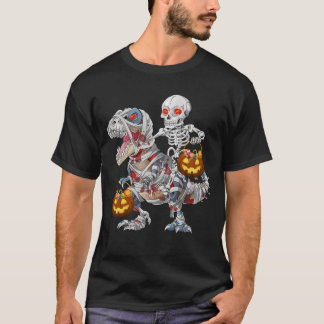 Skeleton Riding Zombie Mummy Dinosaur Halloween T-Shirt