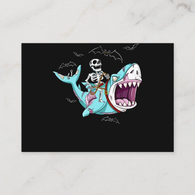 Skeleton Riding Zombie Shark Funny Halloween Gift Business Card (Front)
