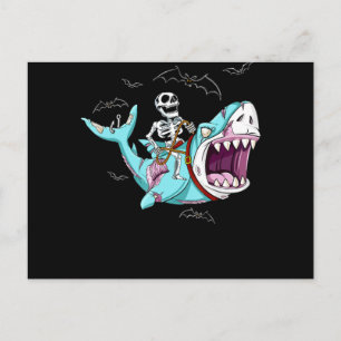 Skeleton Riding Zombie Shark Funny Halloween Gift Holiday Postcard
