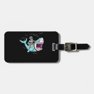 Skeleton Riding Zombie Shark Funny Halloween Gift Luggage Tag