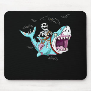 Skeleton Riding Zombie Shark Funny Halloween Gift Mouse Mat