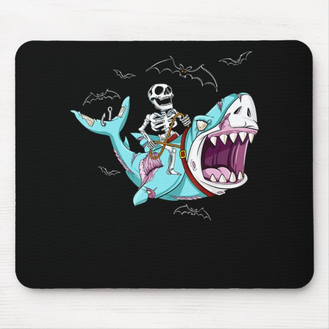 Skeleton Riding Zombie Shark Funny Halloween Gift Mouse Mat (Front)