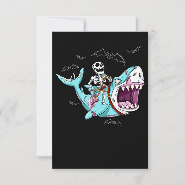 Skeleton Riding Zombie Shark Funny Halloween Gift RSVP Card (Front)