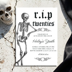 Skeleton RIP Twenties 20s Funny 30th Birthday Invitation