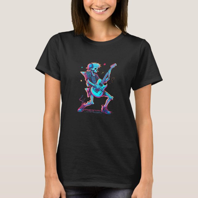 Skeleton Rock and Roll Concert Guitarist T-Shirt (Front)