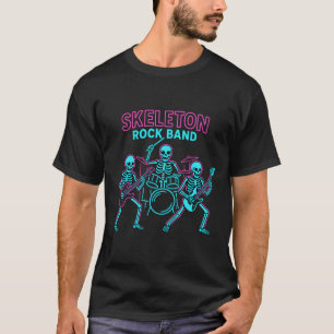 Skeleton Rock Band Neon Halloween T-Shirt