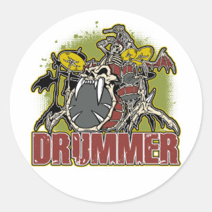Skeleton Rock Drummer Classic Round Sticker