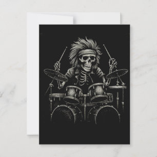 Skeleton Rock Drummer – Spooky Halloween Music Postcard