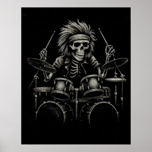 Skeleton Rock Drummer – Spooky Halloween Music Poster