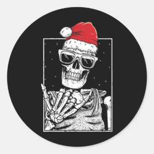 Skeleton Rock Hand Halloween Christmas Rock Music Classic Round Sticker