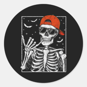 Skeleton Rock Hand Halloween Costume Cool Rock Mus Classic Round Sticker