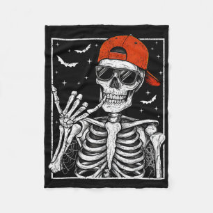 Skeleton Rock Hand Halloween Costume Cool Rock Mus Fleece Blanket