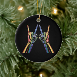 Skeleton Rock Hand LGBTQ Cool Rainbow Flag Gay  Ceramic Tree Decoration