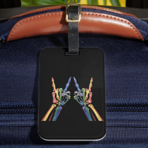 Skeleton Rock Hand LGBTQ Cool Rainbow Flag Gay  Luggage Tag