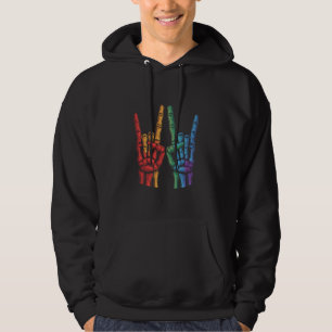 Skeleton Rock Hand LGBTQ Rainbow Flag Gay Pride  Hoodie