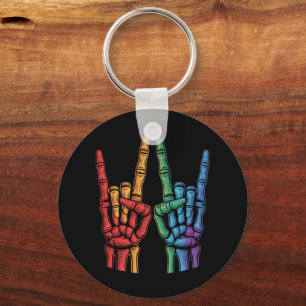 Skeleton Rock Hand LGBTQ Rainbow Flag Gay Pride  Key Ring