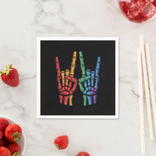 Skeleton Rock Hand LGBTQ Rainbow Flag Gay Pride  Napkin